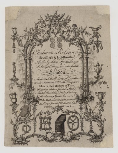 Gullsmeder og sølvsmeder, Chalmers og Robinson, handelskort av English School
