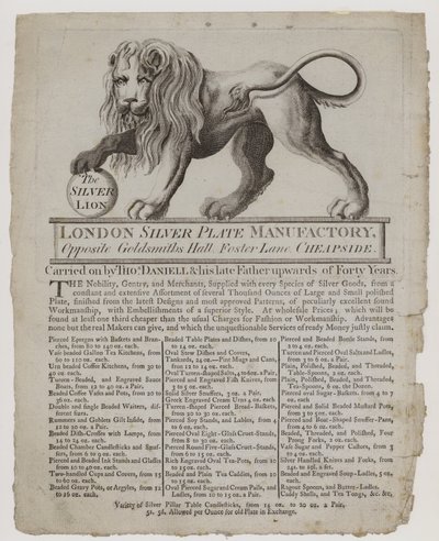 Gullsmeder og sølvsmeder, Thomas Daniell, handelskort av English School