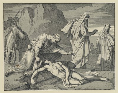 barmhjertig samaritan (gravering) av English School