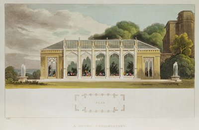 Gotisk konservatorium, 1832 (fargegravering) av English School