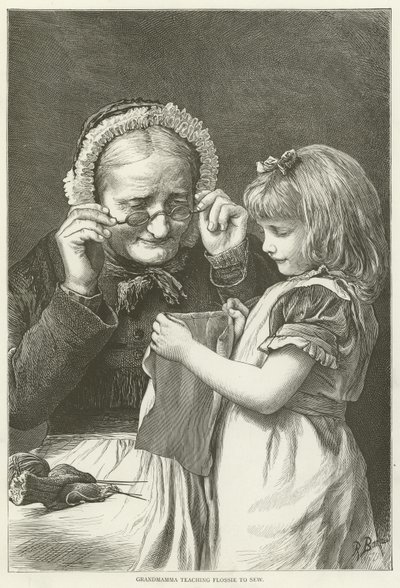 Bestemor lærer Flossie å sy av English School