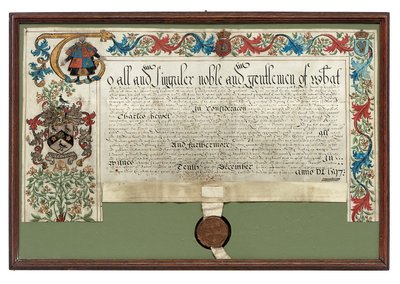 Bevilgning av våpen til Charles Hewitt, 1597 av English School