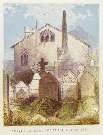 Graves of Wordsworth og Coleridge (farge litho) av English School