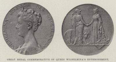 Stor medalje til minne om dronning Wilhelminas troning (gravering) av English School