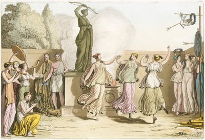 Greske kvinner danser rundt statuen av Diana av English School