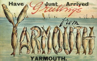 Hilsen fra Yarmouth (farge litho) av English School