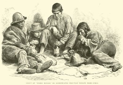 Gruppe av Indios Mansos, eller domestiserte peruanske indianere fra Cuzco av English School