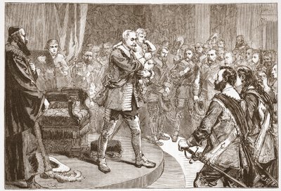 Gustavus Adolphus tar avskjed med statene, illustrasjon fra The History of Protestantism av James Aitken Wylie (1808-1890), pub. 1878 av English School