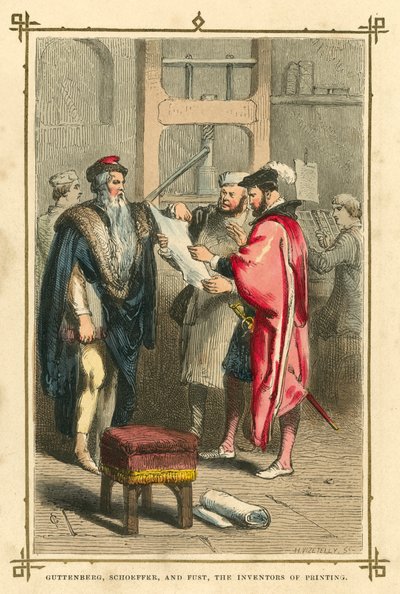 Guttenberg, Schoeffer og Fust, oppfinnerne av trykking (fargelitho) av English School