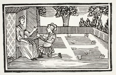 Guy rettferdiggjør Fair Phyllis, illustrasjon fra Chapter-books of the Eighteenth Century av John Ashton, pub. 1882 av English School
