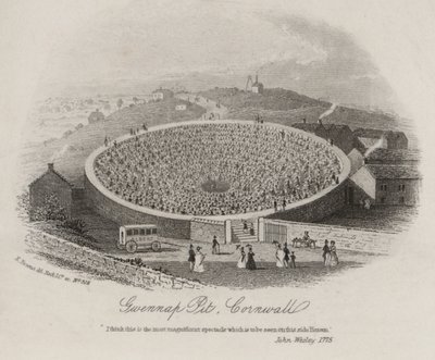 Gwennap Pit, Cornwall, der John Wesley forkynte ved en rekke anledninger mellom 1762 og 1789 (gravering) av English School