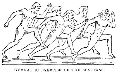 Gymnastikkøvelse for spartanerne, illustrasjon fra The Illustrated History of the World, ca. 1880 av English School