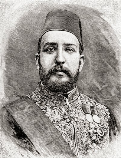 HH Muhammad Tewfik Pasha, Tawfik av Egypt, 1890 (tregravering) av English School