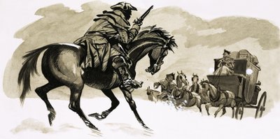 Straßenräuber kurz vor dem Angriff auf eine Kutsche von English School