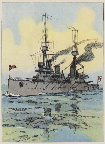 HMS Indomitable (fargelitografi) av English School