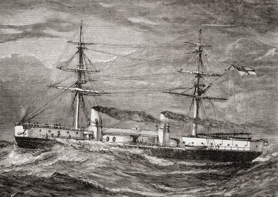 HMS Inflexible, Invincible Class Battlecruiser fra British Royal Navy, illustrasjon fra 