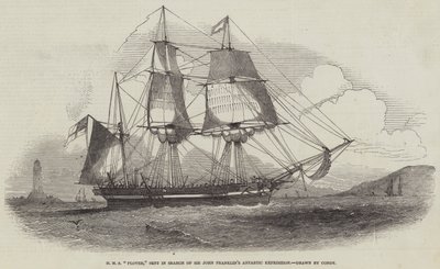 HMS "Plover," sendt på jakt etter Sir John Franklins arktiske ekspedisjon (gravering) av English School