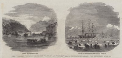 HMS "Termagant" som konvoierer Gun-Boats "Grappler" og "Forward" gjennom Magellanstredet (gravering) av English School