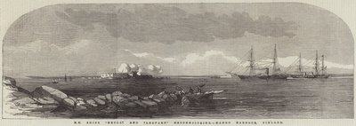 HM Ships "Hecla" og "Leopard" rekognoserer, Hango Harbour, Finland (gravering) av English School