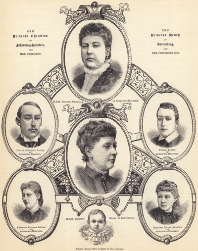 HKH Prinsesse Christian av Schleswig-Holstein og HKH Prinsesse Henry av Battenberg, og deres barn (gravering) av English School