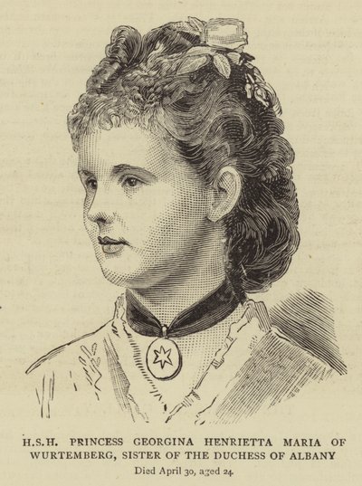 HSH Prinsesse Georgina Henrietta Maria av Würtemberg, søster til hertuginnen av Albany (gravering) av English School
