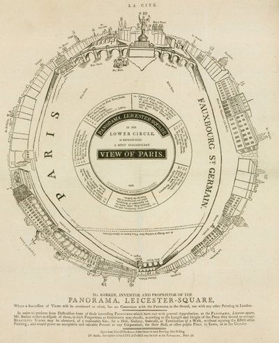 H A Barkers utsikt over Paris, Panorama, Leicester Square, London av English School