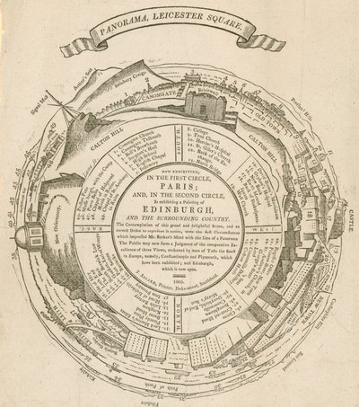 H En Barkers utsikt over Paris, Panorama, Leicester Square, London; også utsikt over Edinburgh av English School
