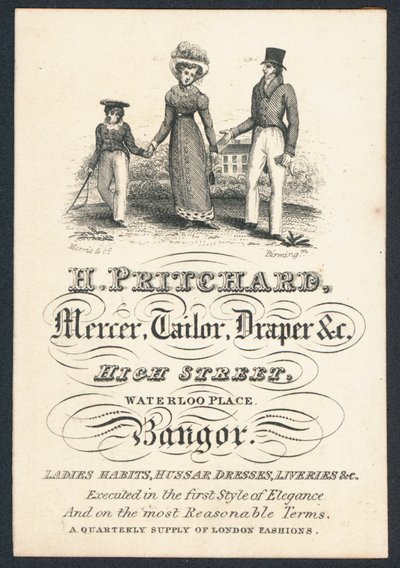 H Pritchard, mercer, skredder og draper, handelskort av English School