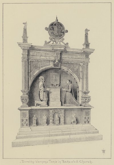 Haddon Hall, Dorothy Vernons grav i Bakewell Church (litho) av English School
