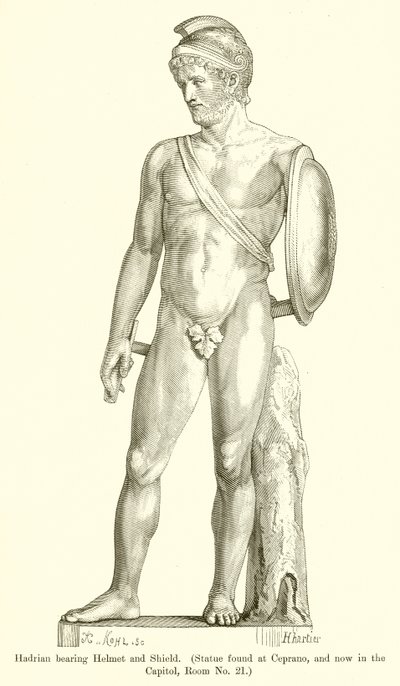 Hadrian med hjelm og skjold av English School