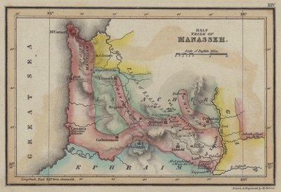 Halv stamme av Manasse (farget gravering) av English School