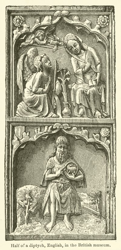 Halvparten av en diptyk, engelsk, i det britiske museet (gravering) av English School