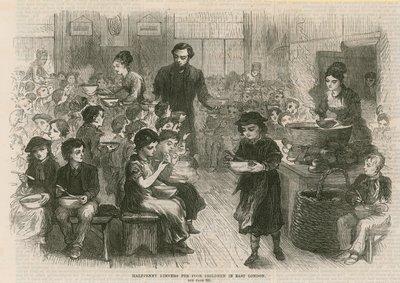 Halvpenny-middager for fattige barn i Øst-London av English School