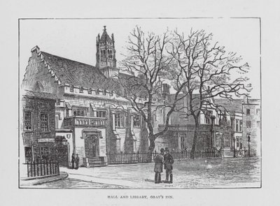 Hall og bibliotek, Gray#39;s Inn (litografi) av English School