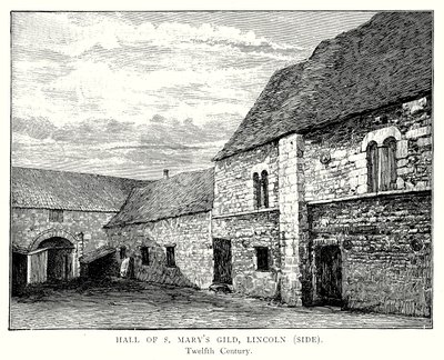 Hall of S Mary#39;s Gild, Lincoln (side) (gravering) av English School