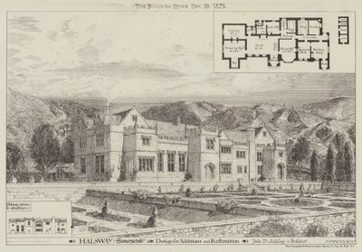 Halsway, Somersetshire, Design for tillegg og restaurering (gravering) av English School