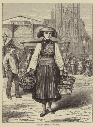 Hamburg Market Woman (gravering) av English School