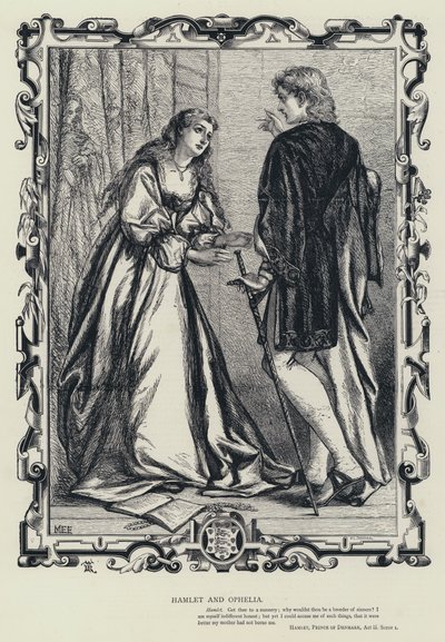 Hamlet og Ophelia, Hamlet, prins av Danmark, akt iii, scene 1 (gravering) av English School