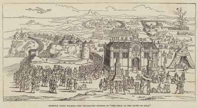 Hampton Court Palace, det berømte bildet av "The Field of the Cloth of Gold" (gravering) av English School