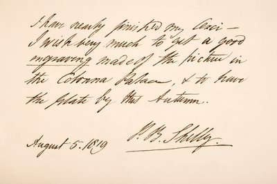 Håndskrift og signatur av Percy Bysshe Shelley, 1819 av English School