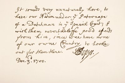 Håndskrift og signatur av Samuel Pepys, 1700 av English School