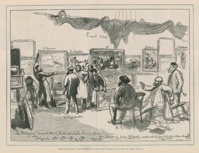 Hengende bilder på utstillingen til Royal Society of Painters in Water Colors av English School