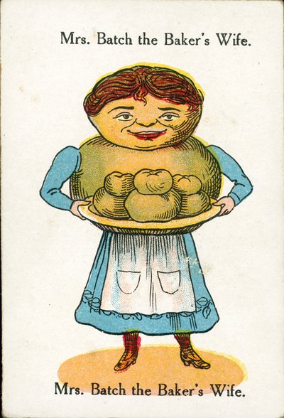 Lykkelige familier, ca. 1920: Fru Batch, bakerens kone (fargelitografi) av English School