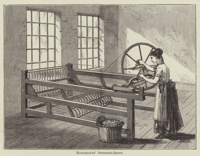 Hargreaves#39; Spinning-Jenny (gravering) av English School
