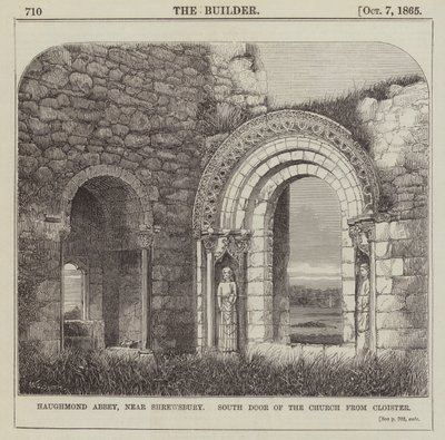 Haughmond Abbey, nær Shrewsbury, South Door of the Church fra Cloister (gravering) av English School