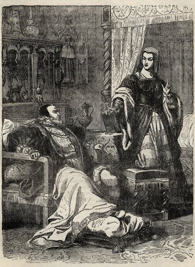 Henry VIII og dronningen Catherine Parr (1512-1548) - gravering fra "" History of England" av Cassell Petter & Galpin av English School