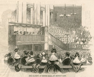 Hennes Majestet Dronning Victoria i Exeter Hall, Strand, London av English School