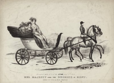 Hennes Majestet og hertuginnen av Kent tar en lufting i Phaeton av English School