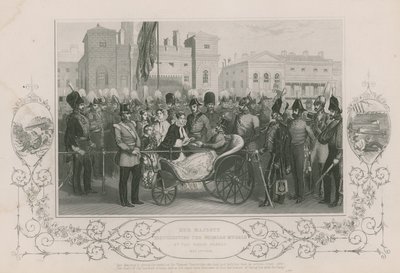 Hennes Majestet delte ut Krim-medaljene ved hestevaktene, 18. mai 1856 av English School
