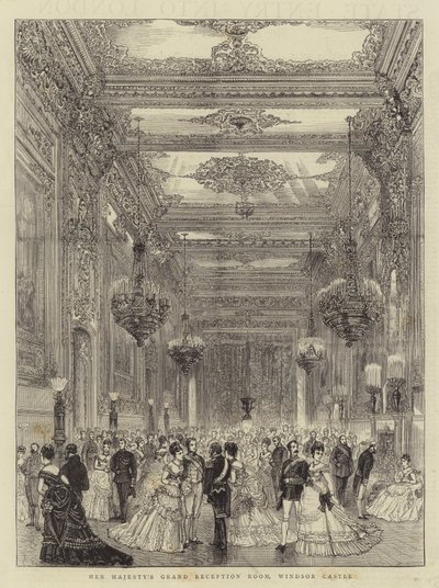Hennes Majestets store mottaksrom, Windsor Castle (gravering) av English School